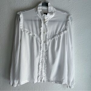 Raquel Allegra Luna Gibson Girl White Ruffle Blouse Sz 3 XL